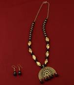 Adjustable Attractive Gold Oxidised Half Circle Pendant Black Pearl Mala Set For Women Girl