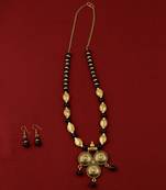 Elegant Gold  Adjustable Oxidised Pendant Black Pearl Mala Set For Women Girl