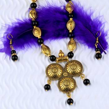 Elegant Gold  Adjustable Oxidised Pendant Black Pearl Mala Set For Women Girl 4