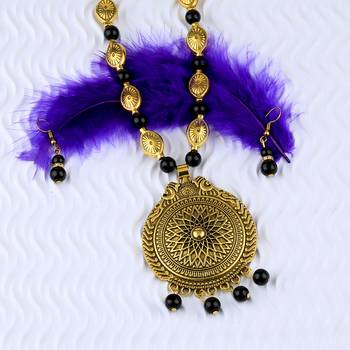 Ethic Designer Adjustable Gold Oxidised Pendant Black Pearl Mala Set For Women Girl 4