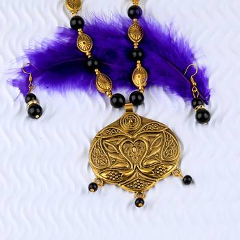 Attractive Adjustable Charm  Gold Oxidised Pendant Black Pearl Mala Set For Women Girl 4