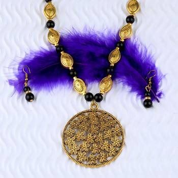 Designer Adjustable Gold Oxidised Flower Pendant Black Pearl Mala Set For Women Girl 4