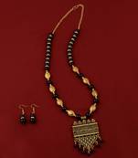 Designer Adjustable Fancy Look Gold Oxidised Pendant Black Pearl Mala Set For Women Girl