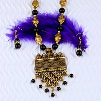 Designer Adjustable Fancy Look Gold Oxidised Pendant Black Pearl Mala Set For Women Girl 4