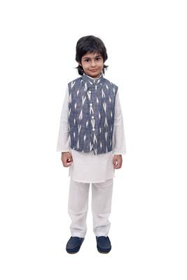 White Plain Cotton Knitted Boys Kurta Pyjama 1