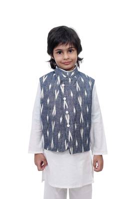 White Plain Cotton Knitted Boys Kurta Pyjama 2