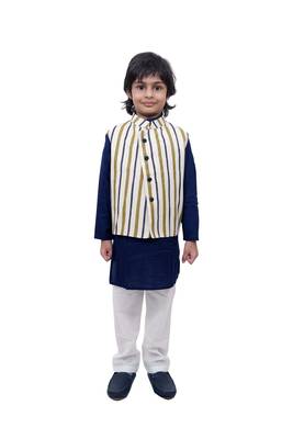 Blue Plain Cotton Knitted Boys Kurta Pyjama 1