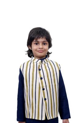 Blue Plain Cotton Knitted Boys Kurta Pyjama 2