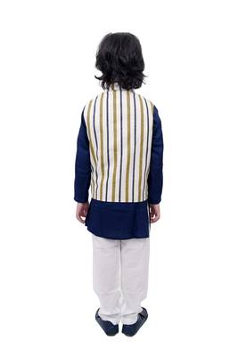Blue Plain Cotton Knitted Boys Kurta Pyjama 3