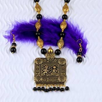 Adjustable Gold Oxidised Square Pendant Black Pearl Mala Set For Women Girl 4