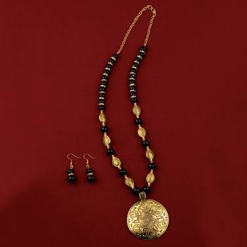 Adjustable  Different Gold Oxidised Pendant Black Pearl Mala Set For Women Girl 1