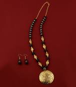 Adjustable  Different Gold Oxidised Pendant Black Pearl Mala Set For Women Girl