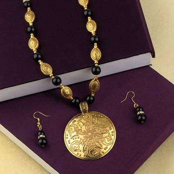 Adjustable  Different Gold Oxidised Pendant Black Pearl Mala Set For Women Girl 3
