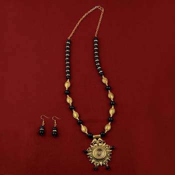 Ethic Designer Adjustable Gold Oxidised Pendant Black Pearl Mala Set For Women Girl 1