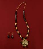 Ethic Designer Adjustable Gold Oxidised Pendant Black Pearl Mala Set For Women Girl