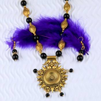 Ethic Designer Adjustable Gold Oxidised Pendant Black Pearl Mala Set For Women Girl 4