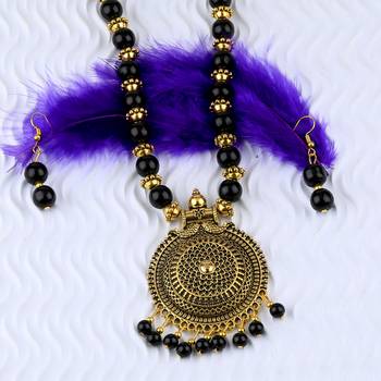 Delicate  Adjustable Gold Oxidised Pendant Black Pearl Mala Set For Women Girl 4