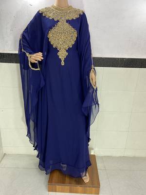 navy blue georgette ramadan with zari and stone work kaftan 1