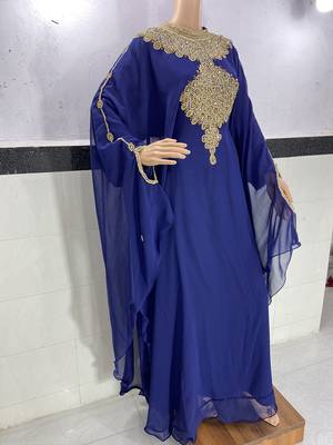navy blue georgette ramadan with zari and stone work kaftan 2