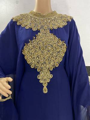 navy blue georgette ramadan with zari and stone work kaftan 3