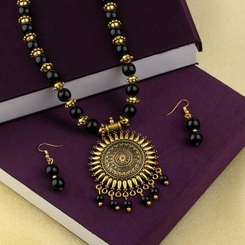 Amazing  Adjustable Oxidised Pendant Designer Mala Set Jewellery For Women Girl 3