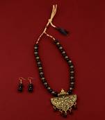 Traditional Adjustable Gold Oxidised Designer Pendant Black Pearl Mala Set For Women Girl