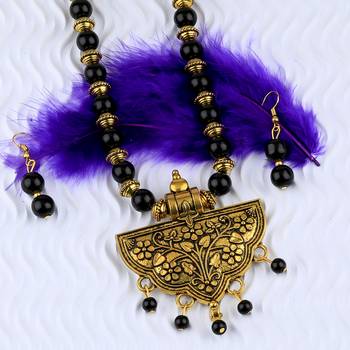 Traditional Adjustable Gold Oxidised Designer Pendant Black Pearl Mala Set For Women Girl 4