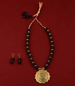 Designer Different Adjustable Gold Oxidised Pendant Black Pearl Mala Set For Women Girl