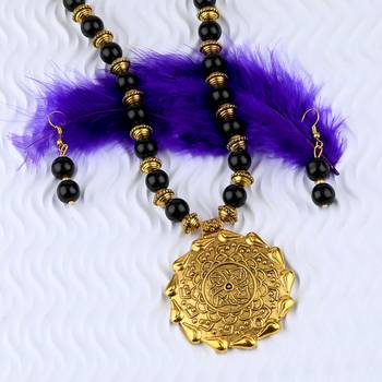 Designer Different Adjustable Gold Oxidised Pendant Black Pearl Mala Set For Women Girl 4
