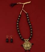 Elegant Adjustable Gold Oxidised Pendant Black Pearl Mala Set For Women Girl