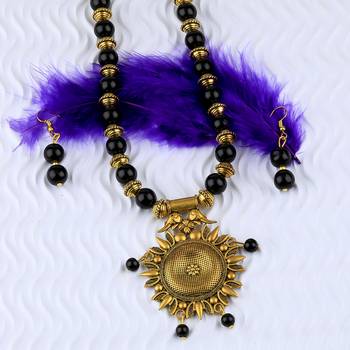 Elegant Adjustable Gold Oxidised Pendant Black Pearl Mala Set For Women Girl 4