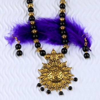 Designer Adjustable Gold Oxidised Pendant Black Pearl Mala Set For Women Girl 4