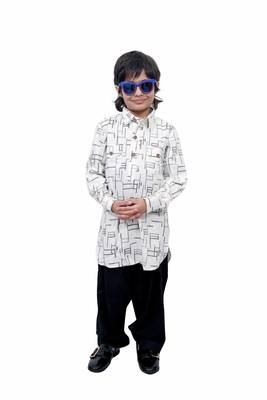 White Plain Cotton Knitted Boys Kurta Pyjama 1