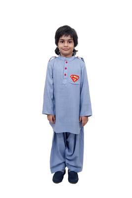 Grey Plain Cotton Knitted Boys Kurta Pyjama 1