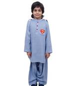 Grey Plain Cotton Knitted Boys Kurta Pyjama