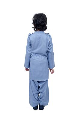 Grey Plain Cotton Knitted Boys Kurta Pyjama 3