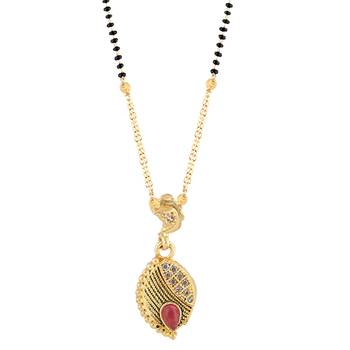 Exclusive Gold Plated Leave Shape Pandent Mangalsutra For Women 4