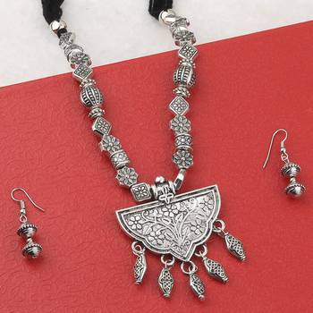 Silver Oxidised Attractive Adjustable Pendant Mala Set For Women Girl 2