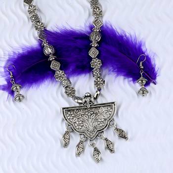 Silver Oxidised Attractive Adjustable Pendant Mala Set For Women Girl 4