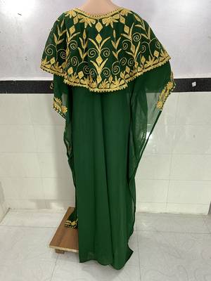 green Georgette aari Work Islamic Kaftan  4