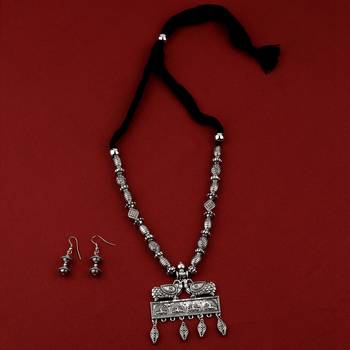 Silver Oxidised Designer Adjustable Peacock Pendant Stylish Mala For Women Girl 1