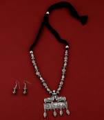 Silver Oxidised Designer Adjustable Peacock Pendant Stylish Mala For Women Girl