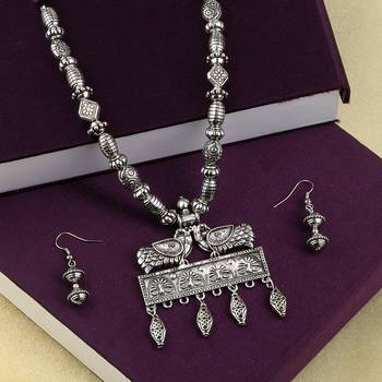 Silver Oxidised Designer Adjustable Peacock Pendant Stylish Mala For Women Girl 3