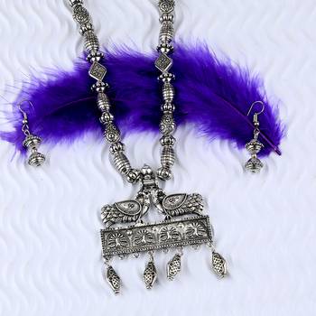 Silver Oxidised Designer Adjustable Peacock Pendant Stylish Mala For Women Girl 4