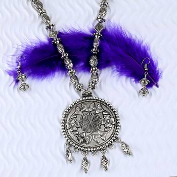 Silver Oxidised Adjustable Attractive Pendant Mala Set For Women Girl 4