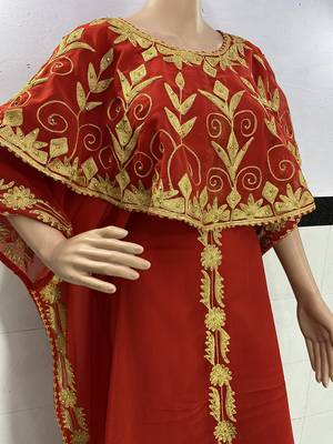 Red Aari Work Stones & Beads Embellish Georgette Islamic Style Arabian Maxi Partywear Kaftan 3