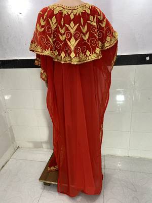 Red Aari Work Stones & Beads Embellish Georgette Islamic Style Arabian Maxi Partywear Kaftan 4