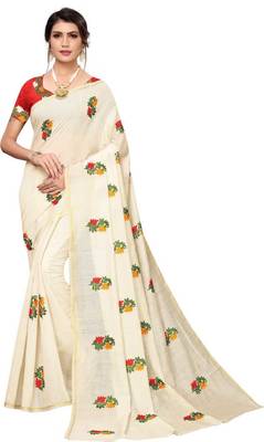 White Printed cotton saree with Blouse 1