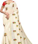 White Printed cotton saree with Blouse
