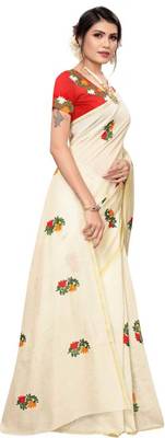 White Printed cotton saree with Blouse 2